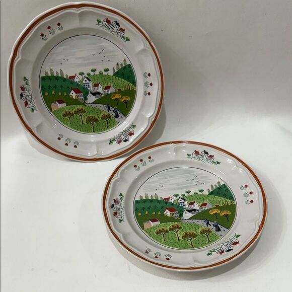 Newcor County Village Japan 7 1/2 In Salad Dessert Plates Set of 2 Stoneware - Picture 1 of 16
